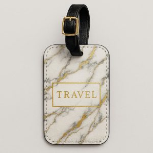 6 Elegant Marble Pattern PU Leather Luggage Tag with Gold Foil Stamping